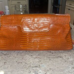 Adrienne vittadina burnt orange crock pattern clutch purse w cheetah print
